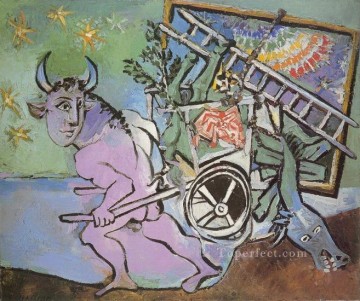 wood cart Painting - Minotaur pulling a cart 1936 cubism Pablo Picasso